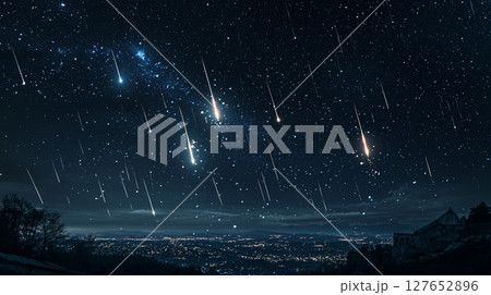 夜空を彩る神秘的な流星群 127652896