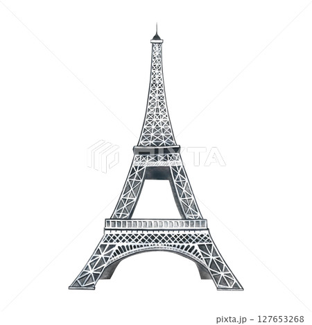 Eiffel tower. A hand-drawn watercolor illustration. Isolate. The sights of France. Designed for flyers, banners and postcards. For invitations, posters and stickers. for stickers and prints. 127653268