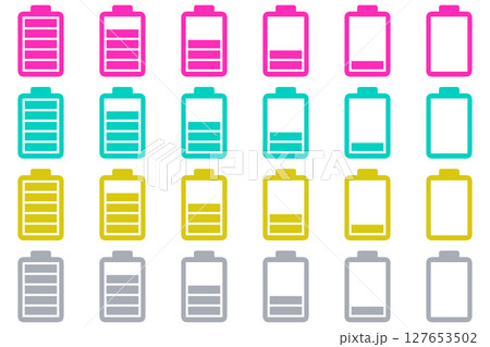バッテリーのアイコン 6段階カラフル4色セット 127653502