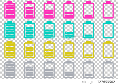 バッテリーのアイコン 6段階カラフル4色セット 127653502