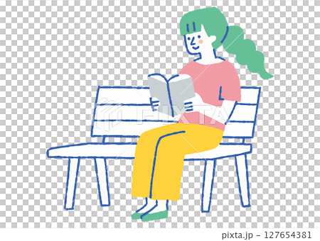 Woman reading on a park bench_color 127654381