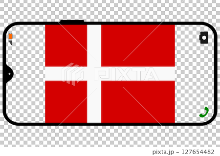 Danish flag on smartphone landscape screen Danish flag on smartphone landscape screen 127654482