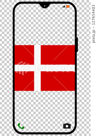 Danish flag on smartphone portrait screen Danish flag on smartphone portrait screen 127654483