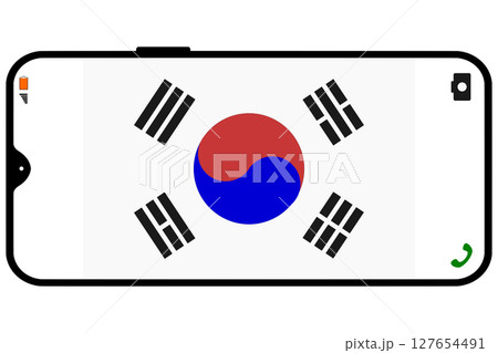 スマホの横画面に韓国の国旗 スマホの横画面に韓国の国旗 127654491