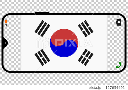 スマホの横画面に韓国の国旗 スマホの横画面に韓国の国旗 127654491