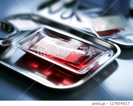 人工血液の入った輸血パックのイメージ素材 127654817