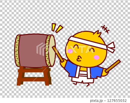 法被姿で和太鼓を叩くひよこ 127655032