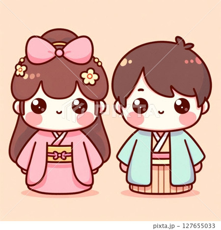 着物を着た女の子と男の子 127655033