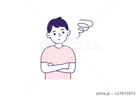 腕組みをして悩む男性 127655073