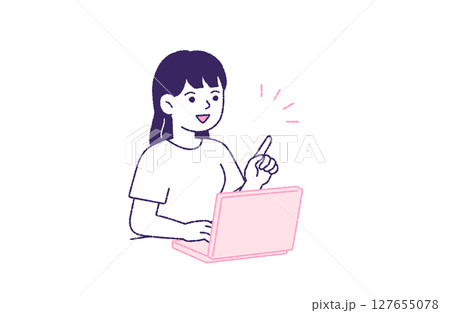 理解・解決した様子でパソコンに向かう女性 理解・解決した様子でパソコンに向かう女性 127655078