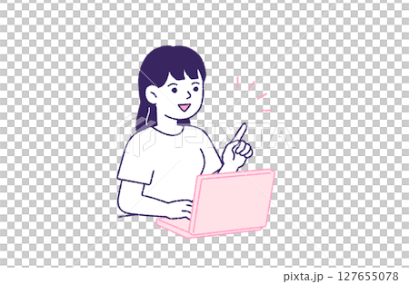 理解・解決した様子でパソコンに向かう女性 理解・解決した様子でパソコンに向かう女性 127655078