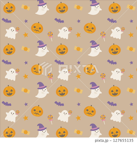 ハロウィンのかわいいパターン 茶色 ハロウィンのかわいいパターン 茶色 127655135