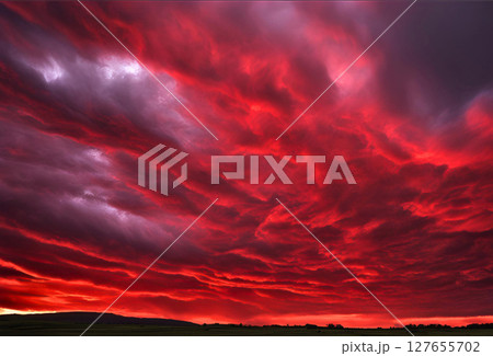 真っ赤に染まった雲の空 127655702