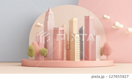 パステルカラーの都市背景 127655927