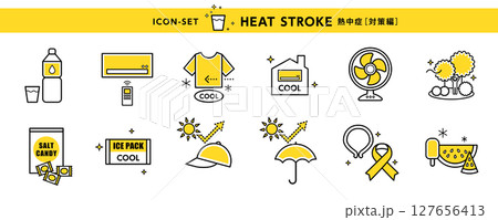 熱中症予防アイコンセット／夏の健康対策イラスト素材（Heatstroke Prevention 127656413
