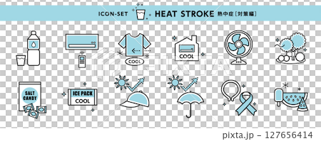 防暑圖示集/夏季健康措施插圖素材（防暑 127656414