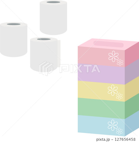 トイレットペーパーとティッシュペーパーのイラスト素材セット トイレットペーパーとティッシュペーパーのイラスト素材セット 127656458
