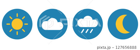 天気アイコンセット（晴れ・くもり・雨・夜） 127656888