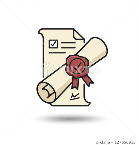 Vector illustration of diploma with wax seal 127656913