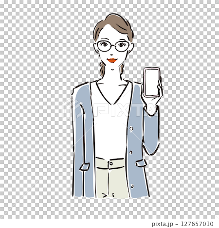 一位戴著眼鏡、手拿智慧型手機的酷女商人 127657010