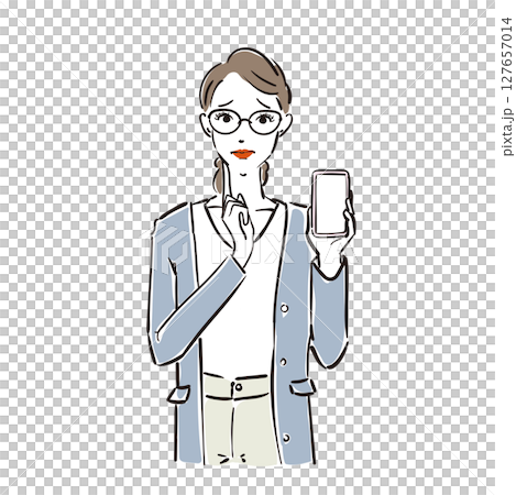 スマホを持つメガネ姿のかっこいいビジネスウーマン 127657014