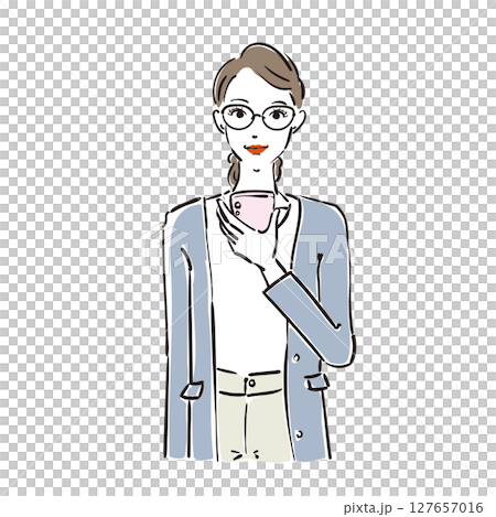 A cool businesswoman wearing glasses holding a smartphone 127657016