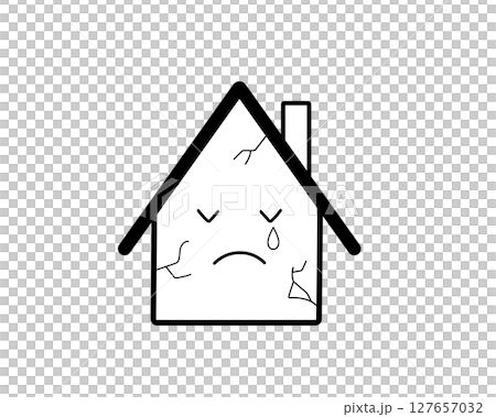 傷んだ家のシンプルな白黒イラスト 127657032
