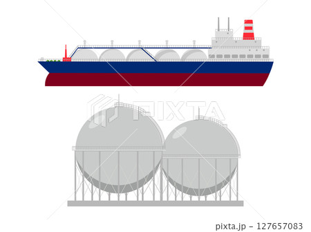 LNGタンカー船と都市ガスのタンク LNGタンカー船と都市ガスのタンク 127657083