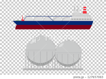 LNGタンカー船と都市ガスのタンク LNGタンカー船と都市ガスのタンク 127657083