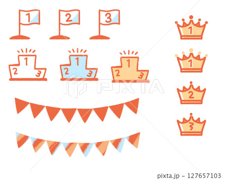 ランキングの旗と王冠とガーランド 127657103