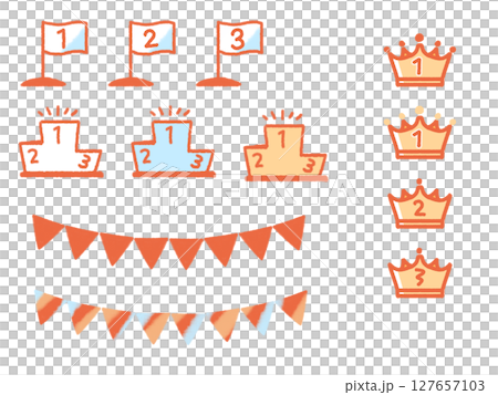 ランキングの旗と王冠とガーランド 127657103