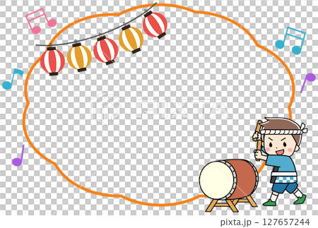 夏祭りで太鼓を叩く子供のフレーム素材イラスト 夏祭りで太鼓を叩く子供のフレーム素材イラスト 127657244