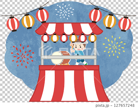 夏季節日上打鼓的孩子的插圖 夏季節日上打鼓的孩子的插圖 127657248