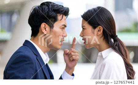 街中で喧嘩をする男女 127657441