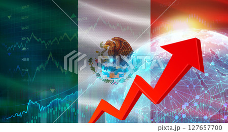 Global financial growth with Mexico flag. Financial growth with Mexico flag on economic background 127657700