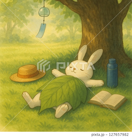 うさぎのひとやすみ 夏の午後のまどろみ Generative AI 127657982