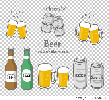 Beer hand drawn illustration set 127658224