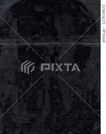Wet film. Dirty foil. Blue color dust scratches water drops distressed weathered texture aged surface dark grunge on abstract black background. Wet film. Dirty foil. Blue color dust scratches water drops distressed weathered texture aged surface dark grunge on abstract black background. 127658623