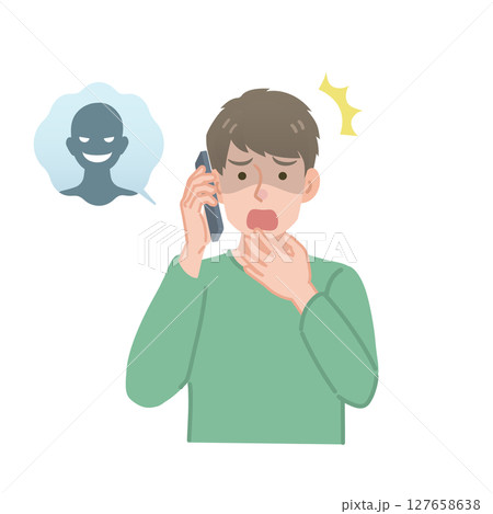 怪しい人物からの電話に出る男性 127658638