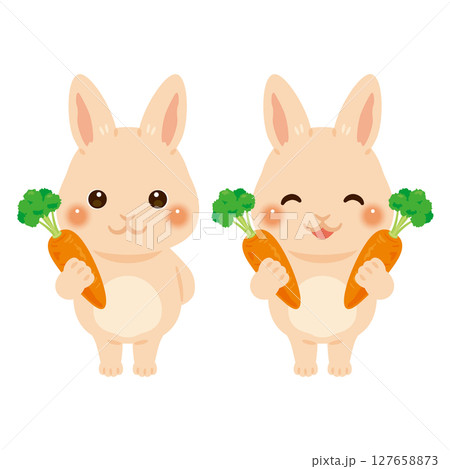 人参を持ったウサギのキャラクターイラスト 127658873