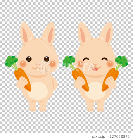 人参を持ったウサギのキャラクターイラスト 127658873