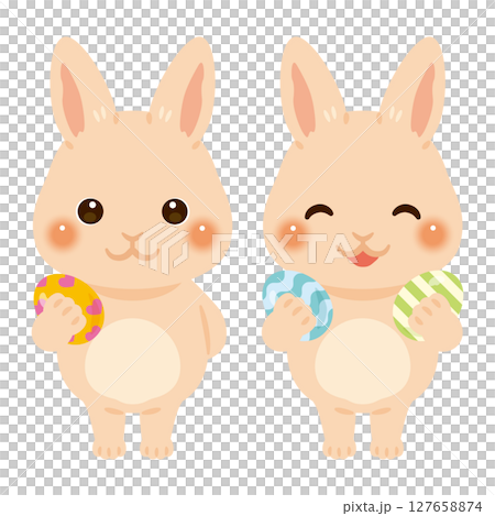 イースターエッグを持ったウサギのキャラクターイラスト 127658874