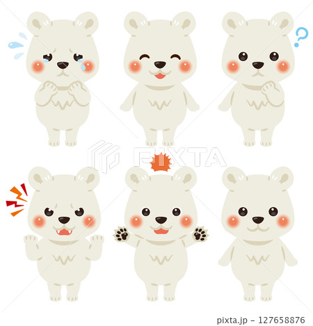 シロクマのキャラクターイラスト　表情セット 127658876