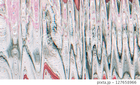 Damaged signal. Glitch texture. White red color tech surface silver scratch blur reflect fractured display signal error on abstract background. Damaged signal. Glitch texture. White red color tech surface silver scratch blur reflect fractured display signal error on abstract background. 127658966