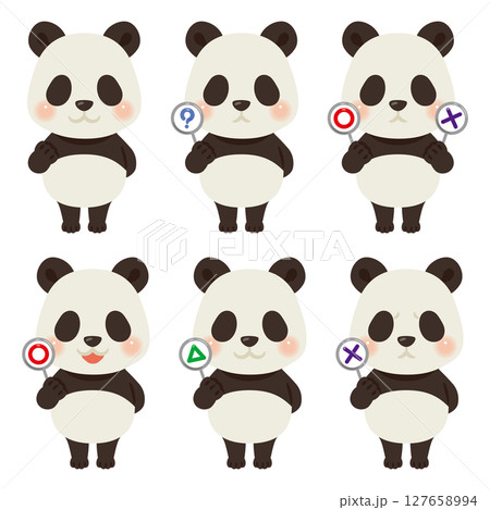 ○×△の札を持ったパンダのキャラクターイラストセット 模様のみ ○×△の札を持ったパンダのキャラクターイラストセット 模様のみ 127658994