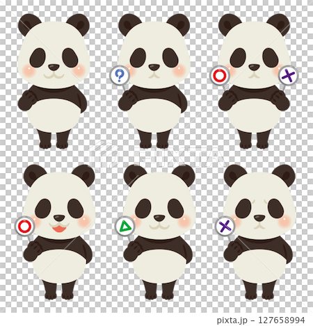 ○×△の札を持ったパンダのキャラクターイラストセット 模様のみ ○×△の札を持ったパンダのキャラクターイラストセット 模様のみ 127658994
