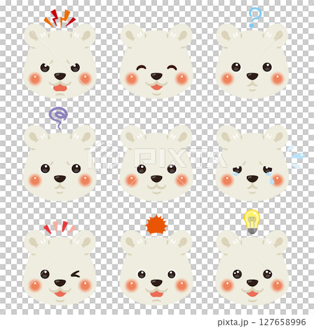 シロクマのイラストセット　顔表情のみ 127658996