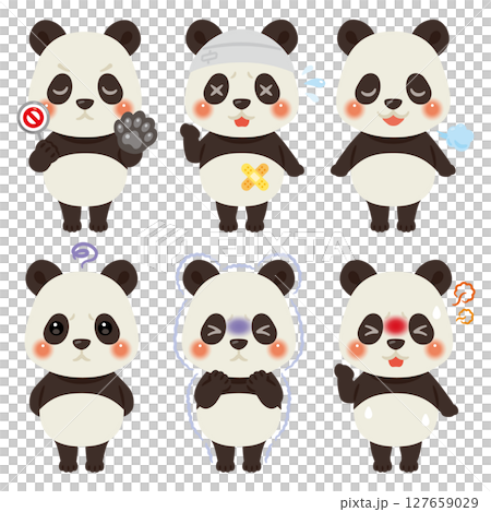 一組熊貓人物插畫,各種狀態,沒有眼白 一組熊貓人物插畫,各種狀態,沒有眼白 127659029