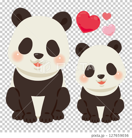 一隻微笑坐著的熊貓和她的孩子（僅有圖案）的插圖 127659036
