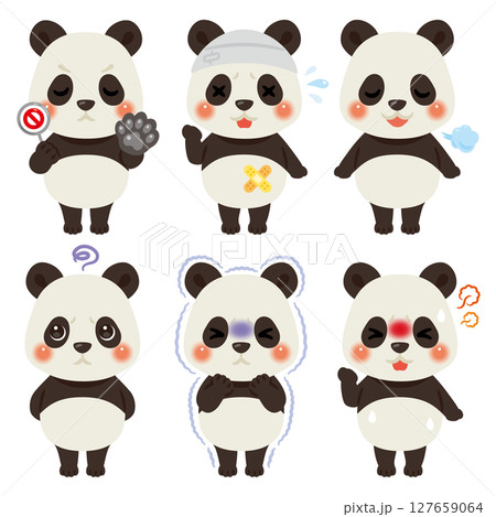 様々な状態のパンダのキャラクターイラストセット 127659064